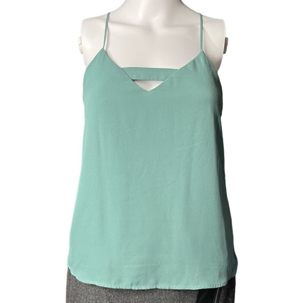 Valette Keyhole Zip Up Back Blouse Tank Top Green Size XS
